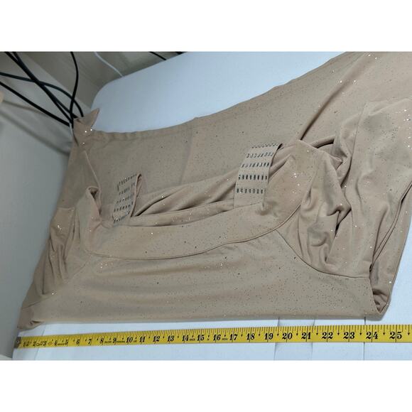 Roamans Top Womens 18 20 Tan Tunic Cold Shoulder Sparkle Embellished Party NYE - Picture 10 of 11